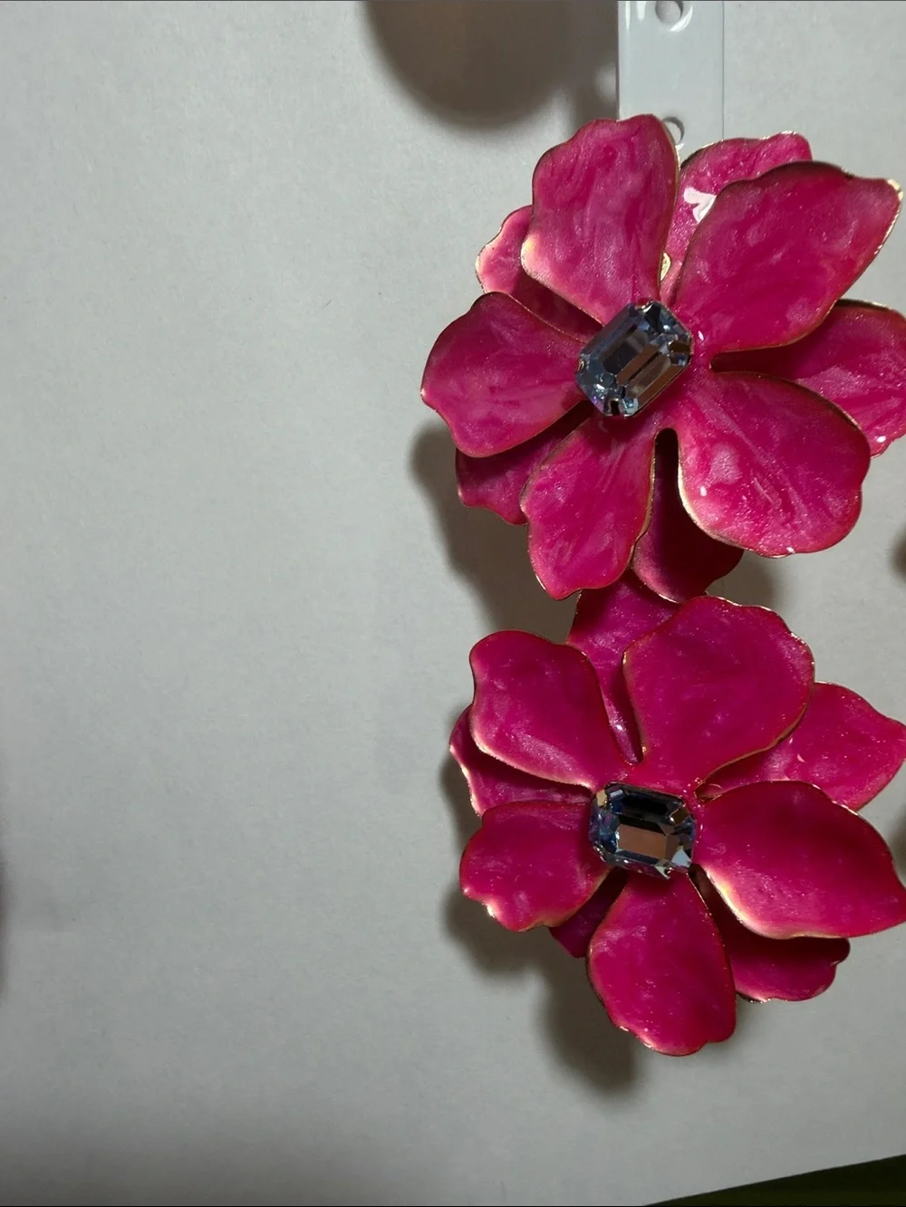 Pink Floral Statement Earrings with Crystal Center